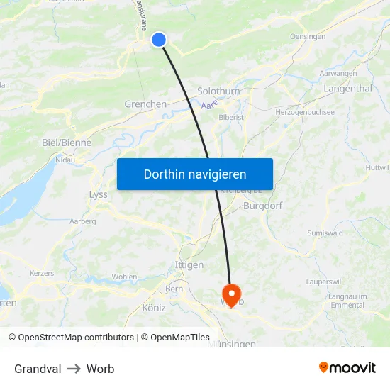 Grandval to Worb map