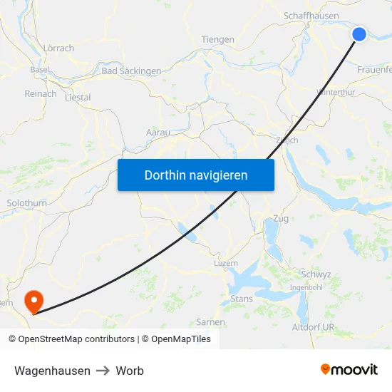 Wagenhausen to Worb map
