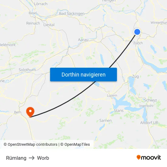 Rümlang to Worb map