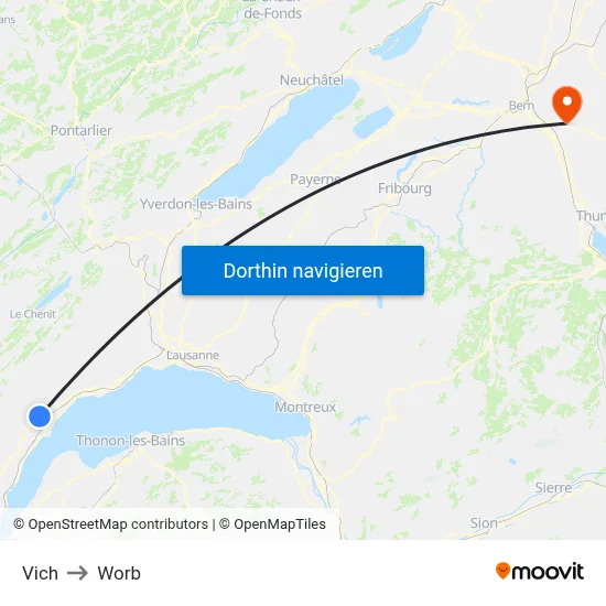 Vich to Worb map