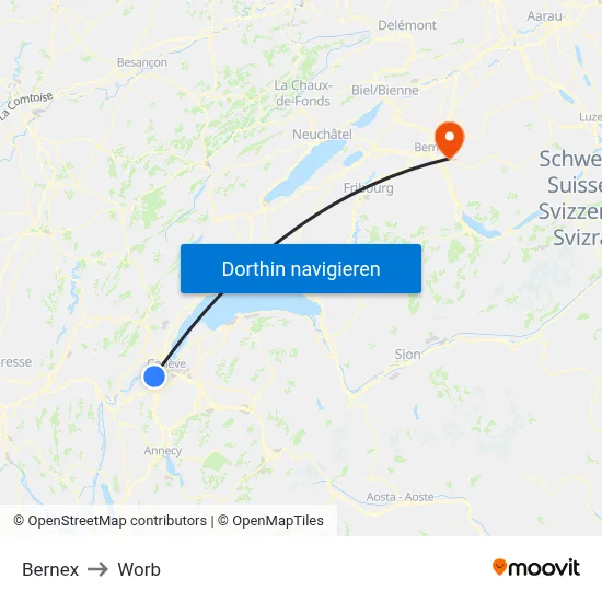 Bernex to Worb map