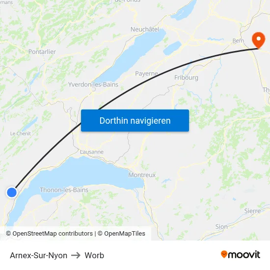 Arnex-Sur-Nyon to Worb map