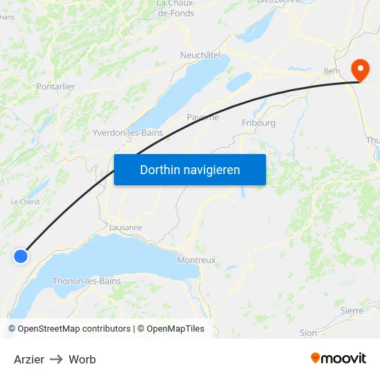 Arzier to Worb map
