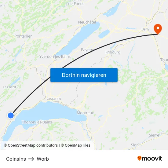 Coinsins to Worb map