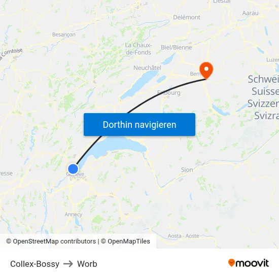 Collex-Bossy to Worb map