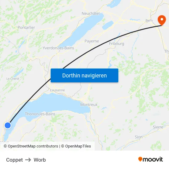 Coppet to Worb map