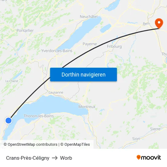 Crans-Près-Céligny to Worb map