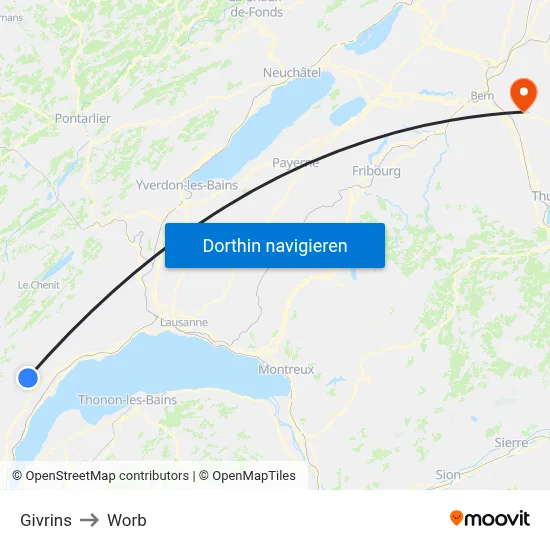 Givrins to Worb map
