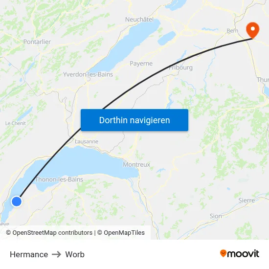 Hermance to Worb map