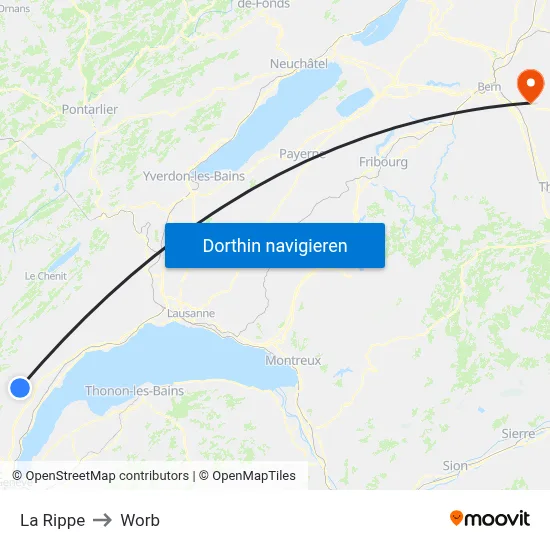 La Rippe to Worb map