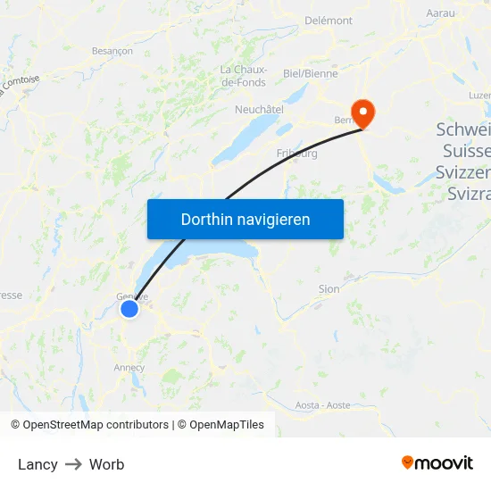 Lancy to Worb map