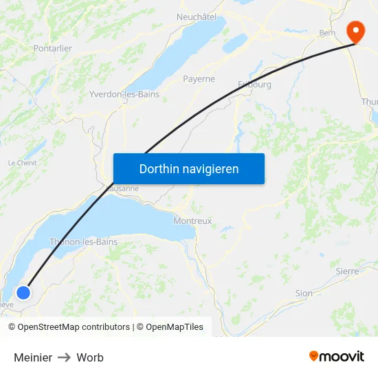 Meinier to Worb map