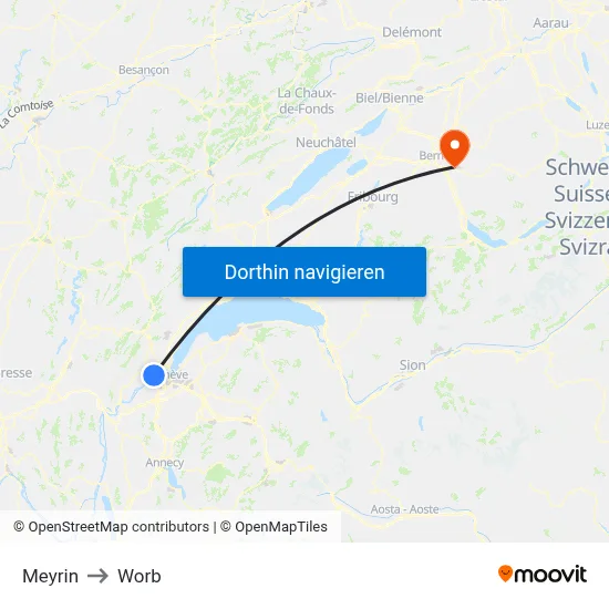 Meyrin to Worb map