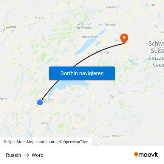Russin to Worb map