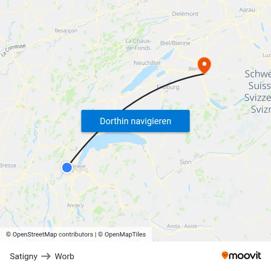 Satigny to Worb map