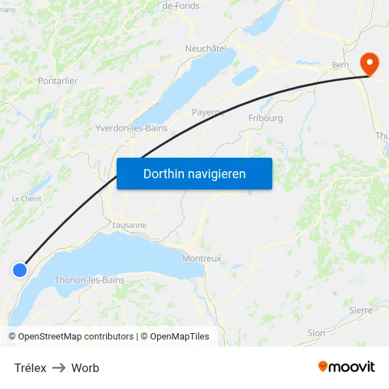 Trélex to Worb map