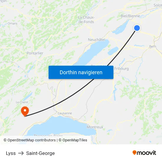 Lyss to Saint-George map