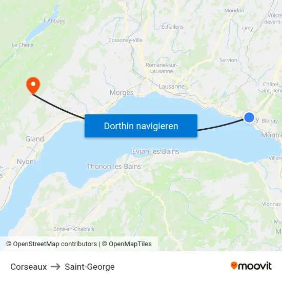 Corseaux to Saint-George map
