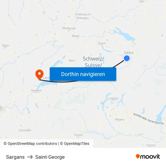 Sargans to Saint-George map