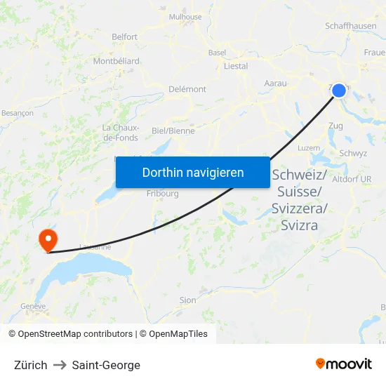 Zürich to Saint-George map