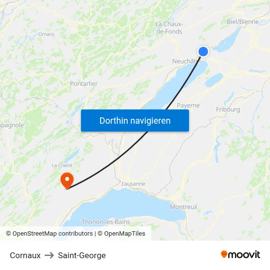 Cornaux to Saint-George map