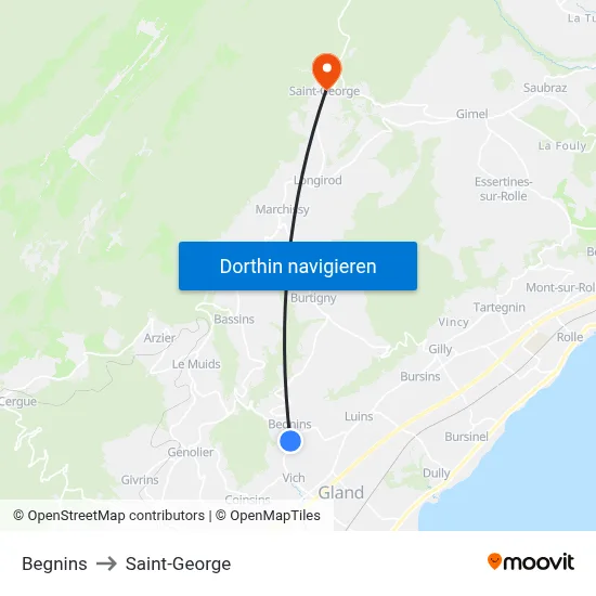 Begnins to Saint-George map
