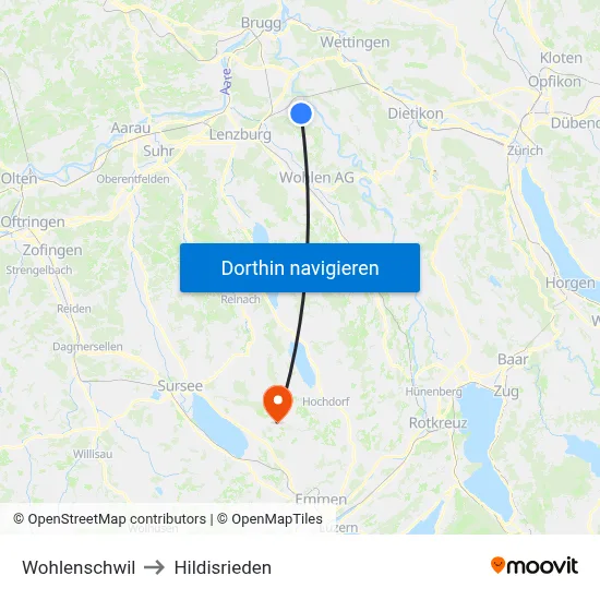 Wohlenschwil to Hildisrieden map