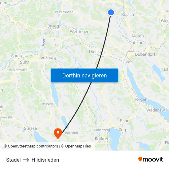 Stadel to Hildisrieden map