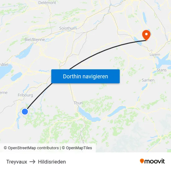 Treyvaux to Hildisrieden map