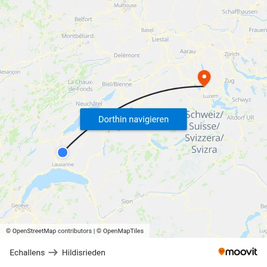 Echallens to Hildisrieden map