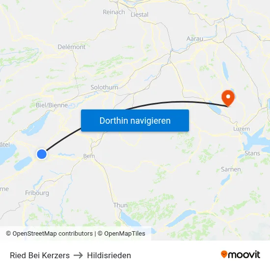 Ried Bei Kerzers to Hildisrieden map