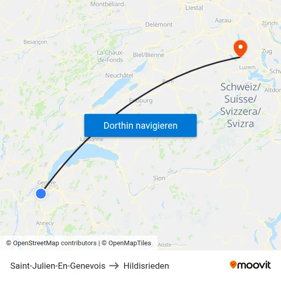 Saint-Julien-En-Genevois to Hildisrieden map