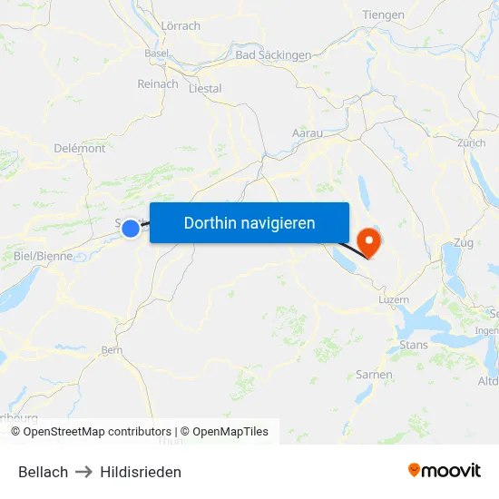 Bellach to Hildisrieden map