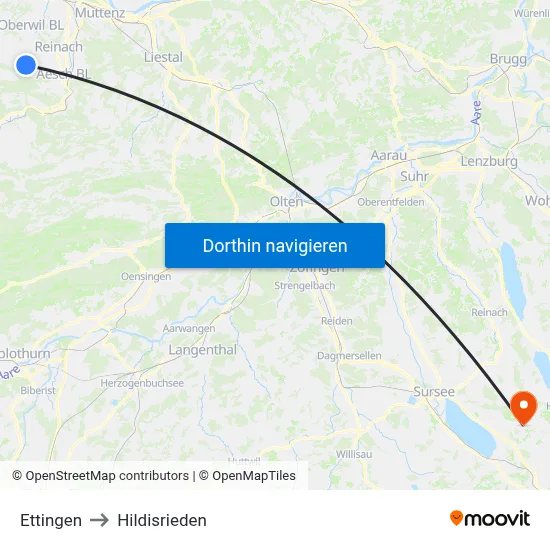 Ettingen to Hildisrieden map