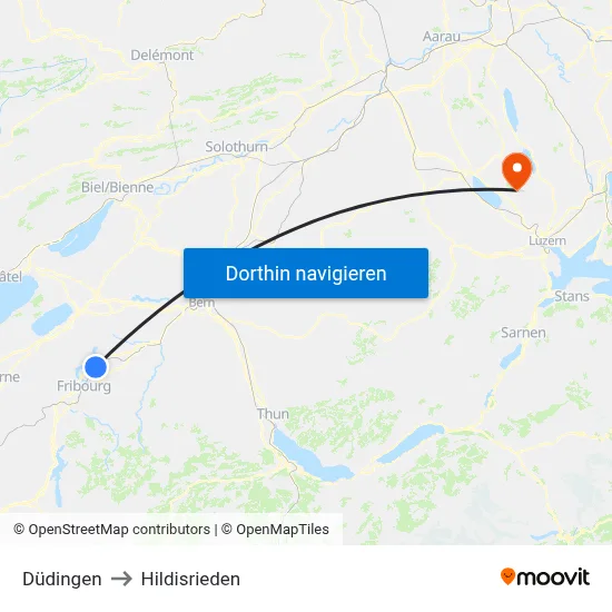 Düdingen to Hildisrieden map
