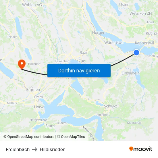 Freienbach to Hildisrieden map