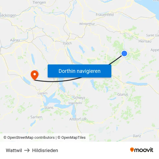 Wattwil to Hildisrieden map