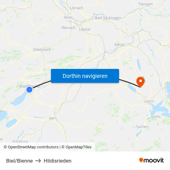 Biel/Bienne to Hildisrieden map
