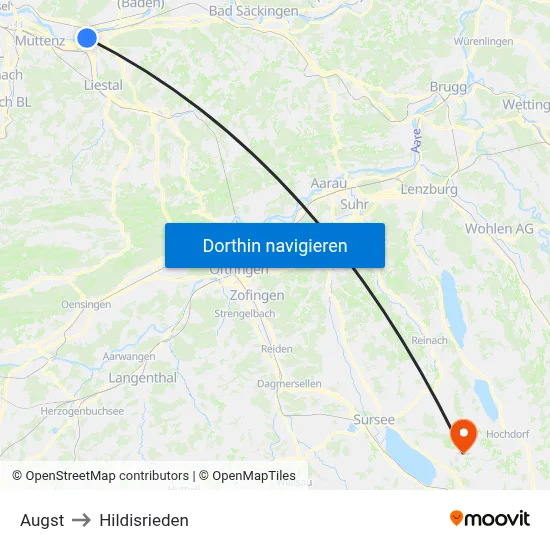 Augst to Hildisrieden map