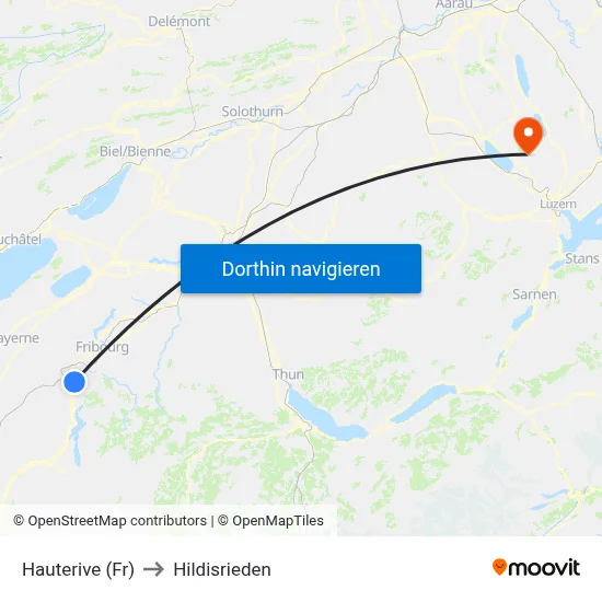 Hauterive (Fr) to Hildisrieden map