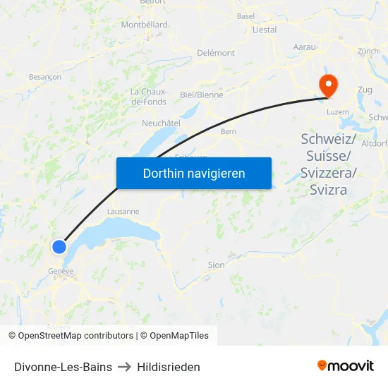 Divonne-Les-Bains to Hildisrieden map