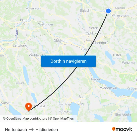 Neftenbach to Hildisrieden map