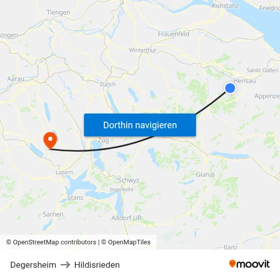 Degersheim to Hildisrieden map