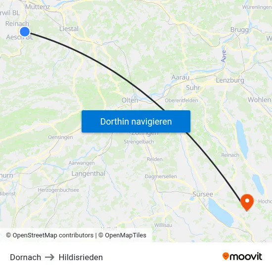 Dornach to Hildisrieden map