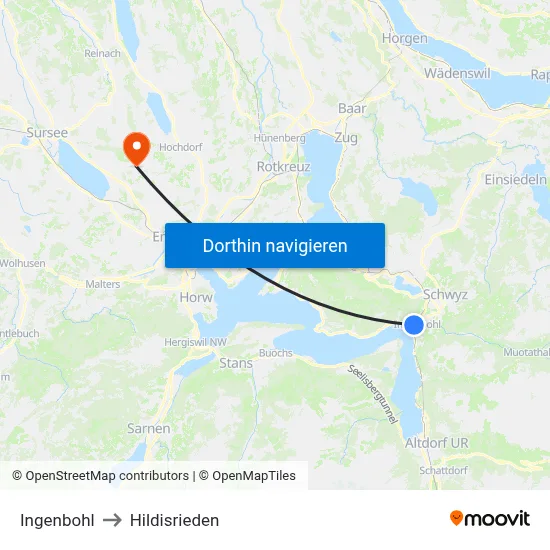 Ingenbohl to Hildisrieden map