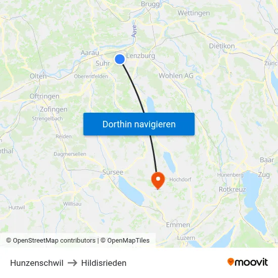 Hunzenschwil to Hildisrieden map