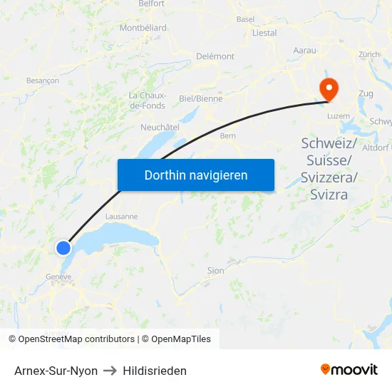 Arnex-Sur-Nyon to Hildisrieden map