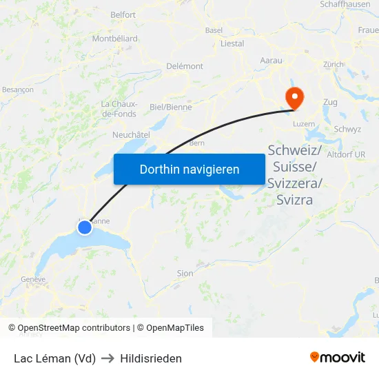 Lac Léman (Vd) to Hildisrieden map