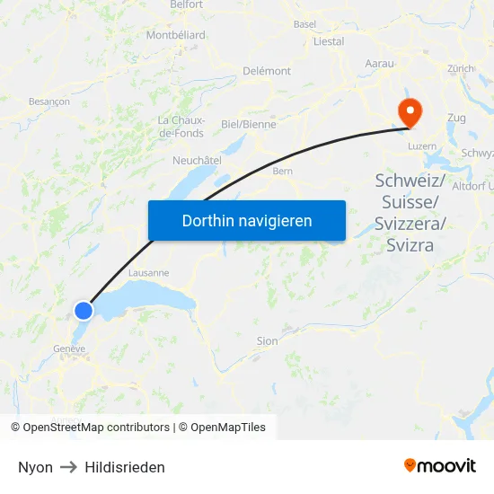Nyon to Hildisrieden map