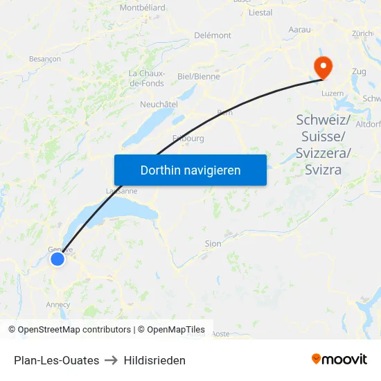 Plan-Les-Ouates to Hildisrieden map